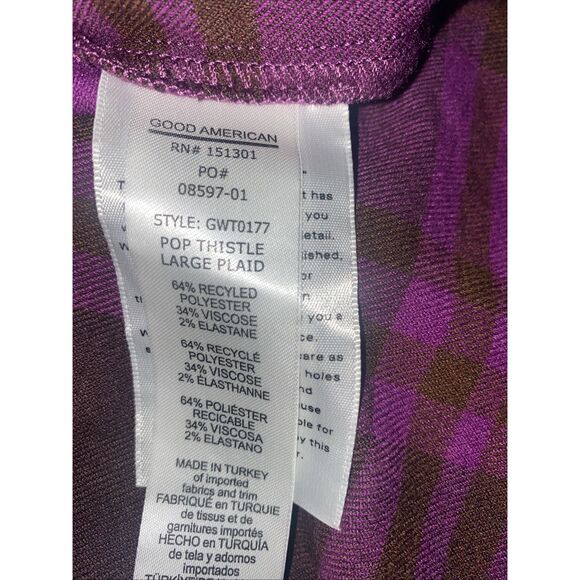 Good American Womens Size 7 XXXL Plum Plaid Flannel Button Up Shacket NEW - Picture 4 of 4